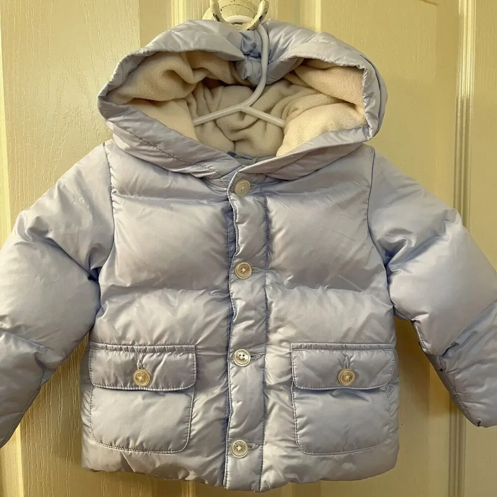 Ralph Lauren Pale Blue Hooded Down Puffer Jacket Baby Boys Size 9 Months